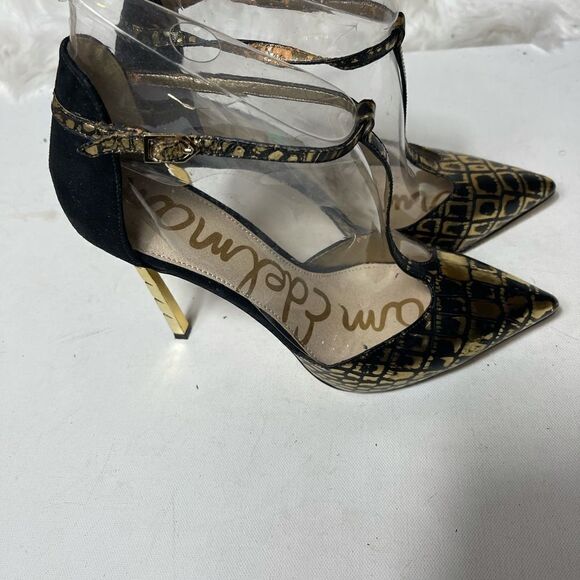 Sam Edelman leather gold &blackT strap shoes SZ8.5 - Picture 1 of 6